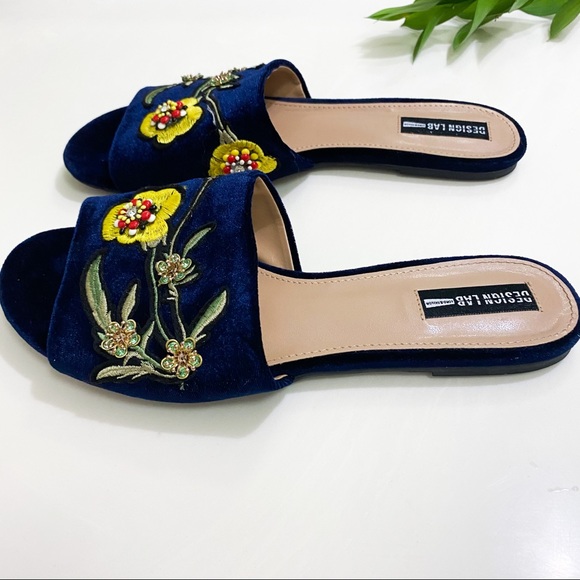 Design Lab Lord & Taylor Fleur Navy Velvet Mule 9M - Picture 9 of 12